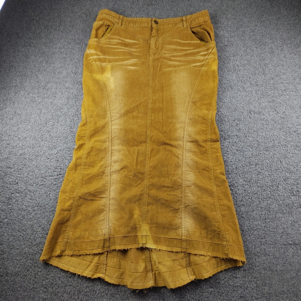 Urban Outfitters Maxi Skirt Sz Large Corduroy Mustard Yellow High Low Raw Hem